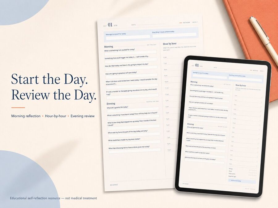 Journal and tracker on tablet and paper